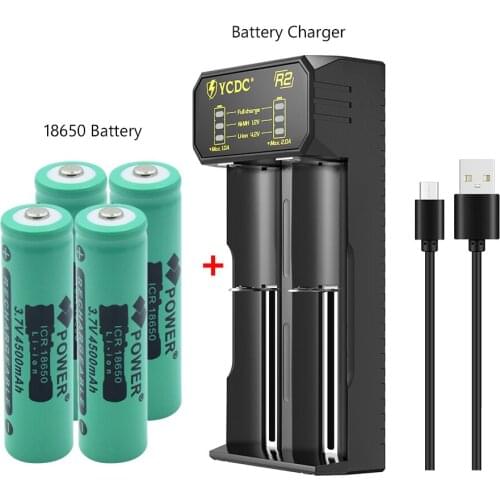 4Pcs 18650 Battery 3.7V 4500mah 18650 Lithium Rechargeable Batteries 18650 Cells With 18650 Universal Charger For LED Flashlight