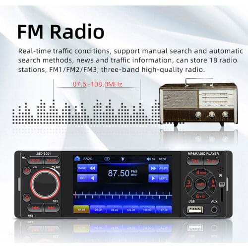1 Din 12V Hands-free Bluetooth Car Radios Auto 4.1 Inch 1080P Stereo Car MP5 Player Touch Screen 60Wx4 FM Car Multimedia Player