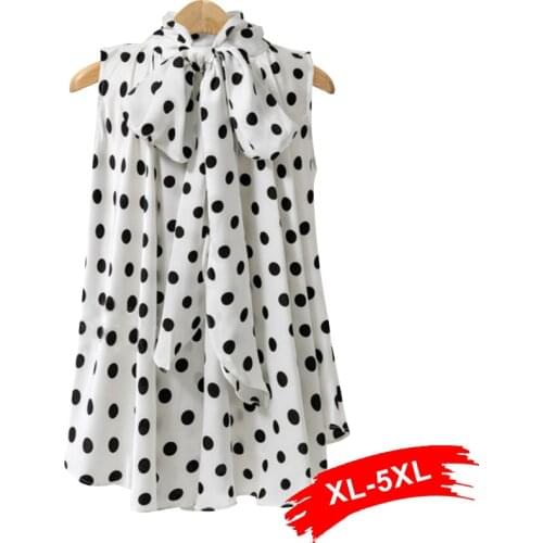 Plus Size Bow Print Big Dot Turtleneck Blouses Shirts 4XL 5XL Streetwear Sleeveless Loose Blouse