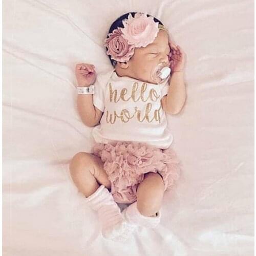 Summer Baby Girl Short Sleeve Clothes Set Newborn Clothes 3Pcs Bodysuits+PP Pants+Headband Infant Baby Outfits For Girls D20