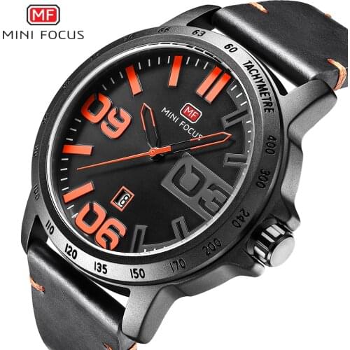 MINIFOCUS Mens Watches Top Luxury Brand Men Date Analog Wristwatch Male Leather Fashion Quartz Watch Relogio Masculino Clock