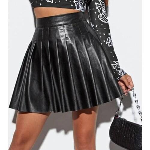 Black Pleated A-Line Women Mini Skirts High Waist Female Skirt 2021 Spring Streetwear Solid All-Match Casual Lady Bottom