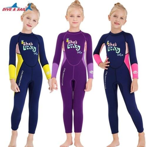Childrens Warm Swimming Suit 2.5MM One Piece Diving Suit Girls Long Sleeve Cold Proof Snorkeling Surfing Jellyfish Wetsuit K