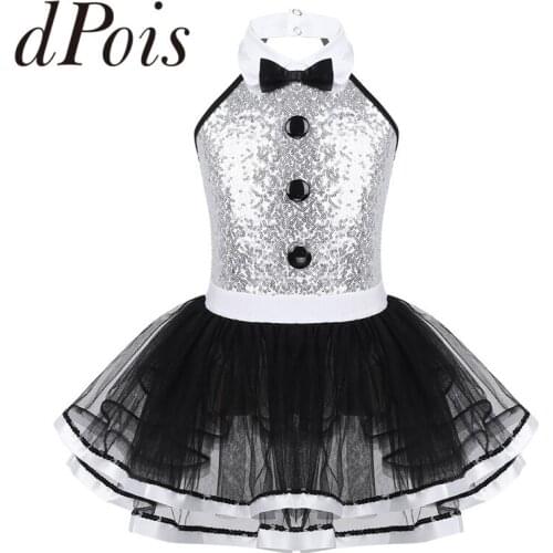 Kids Girls Ballet Tutu Dress Shiny Sequins Gymnastics Leotard Ballet Dress Childs Jazz Dance Showman Performance Cosplay Costume
