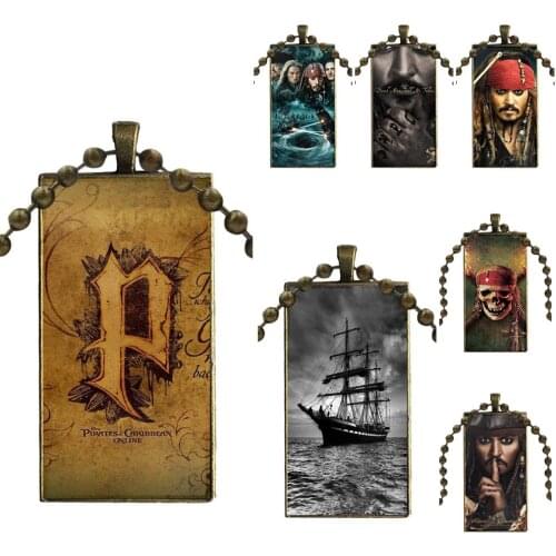 For Wedding Pirates Of The Caribbean Johnny Depp Good-looking Design Fashion Vintage Glass Women Rectangle Necklace Pendants