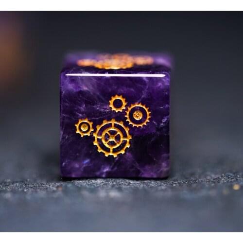Fantasy Rainbow Crystal D6 Dice Handmade Stone Steam Punk Mechanical Dice Amethysts Rose Quarts Bead Borad Games Gift Custom DIY