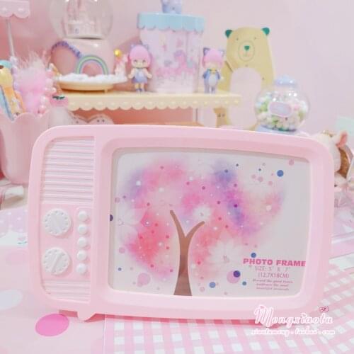 Cute cartoon Boy Girl Cute Mini tv Shape Photo Frame Baby Kids Birthday Synthetic Resin Photo Frame Baby Pink Blue Photo Album