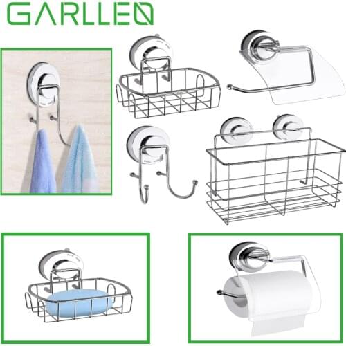 GARLLEN 4pack Stainless Steel Suction Cup Hook For Soap Dish Kitchen Storage Basket Shampoo Conditioner Toilet Paper Roll Holder