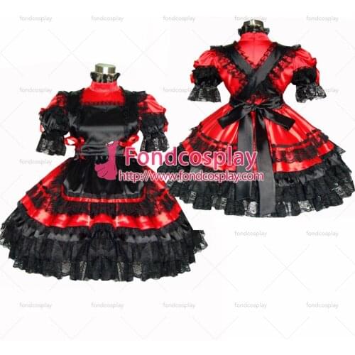 Sexy Sissy Maid Satin Red Dress Lockable Uniform Cosplay Costume Tailor-made[G359]