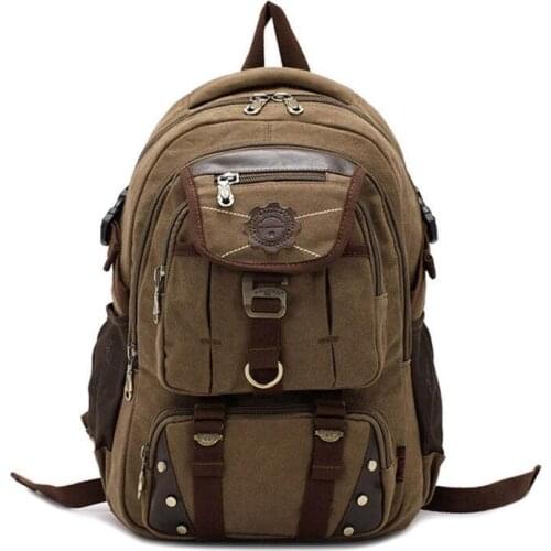 Stylish Fashion Men Canvas Backpack Travel Rucksack Satchel Hiking Laptop Bags Large Capacity Air Permeability Wear Resistance