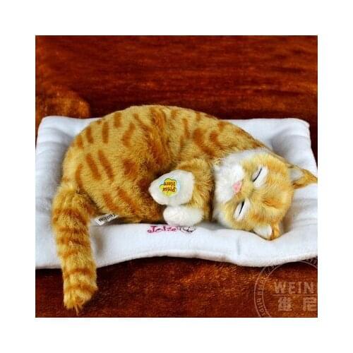Yellow cat about 30cm breathing sound cat soft toy model,with mat ,polyethylene & furs resin handicraft, home decoration h992