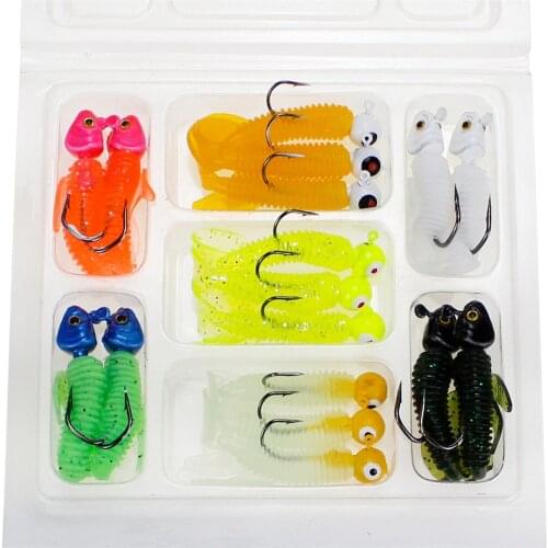 17 Pcs/Box Fishing Lures Kit Jig Head Soft Lures Inshore Fishing Baits Flexible Vinyle Artificial Lures Worm Hook Small Swimbait