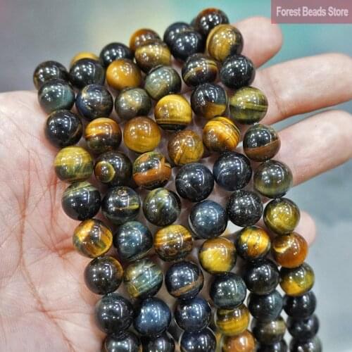 Natural Stone Yellow Blue Tiger Eye Round Beads DIY Bracelet Charms Accessories for Jewelry Making 15" Strand 4 6 8 10 12 14MM