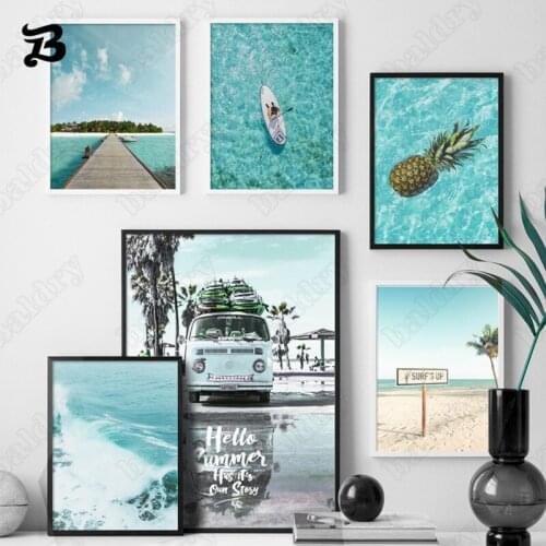 Nordic Seascape Art Posters and Prints Wall Art Canvas Painting The Ocean Surfing Pineapple Wall Pictures for Living Room Decor