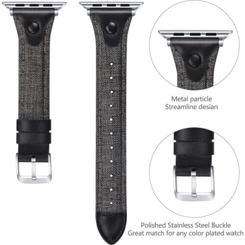 New Stylish Leather Canvas Bracelet Band For Apple Watch Series 1 2 3 4 5 Watchbands Adjustable Canvas Replacement Wrist Strap