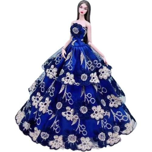 1/6 BJD Doll Clothes Elegant Royal Blue Floral Off Shoulder Lace Dresses Wedding Gown For Barbie Dolls Accessories Kids Toy Gift