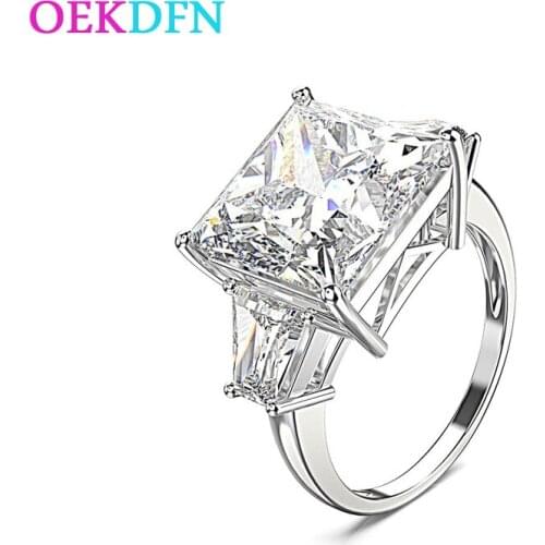 OEKDFN Big Square 12*12mm AAAAA+ Zircon 925 Sterling Silver Rings For Women Wedding Jewelry White Yellow Blue Gemstone Ring Gift