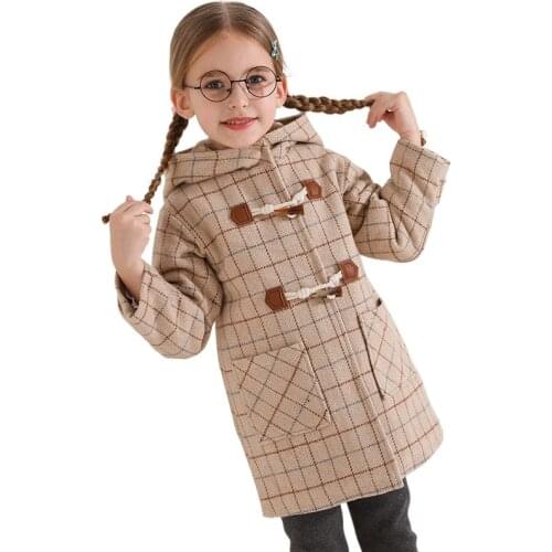 2020 Autumn and Winter New Style Quilted Lattice Overcoat Brand Childrenswear Mid-length Hooded Kids' Overcoat