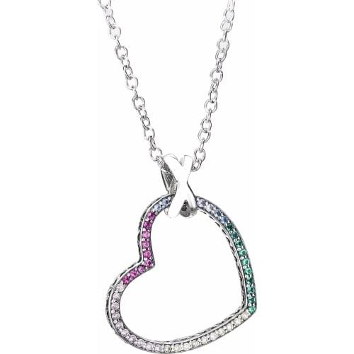 Ajax 925 Sterling Silver Rainbow Heart Pendant Necklace Women Trendy Luxury Brand Jewelry