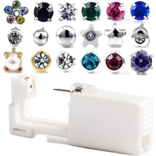 1Unit Disposable Sterile No Pain&Safe Ear Piercing Gun Unit Cartilage Tragus Helix Piercing Gun Tool Kit Steel Stud Earring Tool