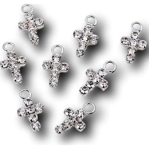 8pcs 3D Rhinestone Cross Fashion Earrings Necklace Pendants DIY Charms For Jewelry Crafts Making 16*9mm P385
