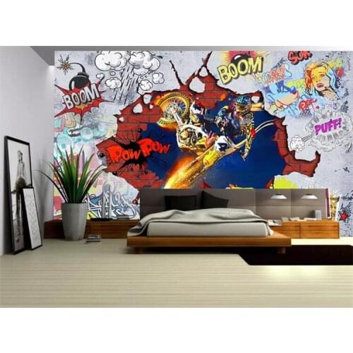 Custom photo 3d wallpaper Non-woven mural wall sticker Cool motorcycle graffiti painting picture 3d wall room murals wallpaper