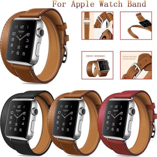 2020 High quality luxury Leather Series 6 Band for Apple Watch Series 5 4 3 2 1 38mm 40mm 42mm 44mm Double-loop Genuine leather