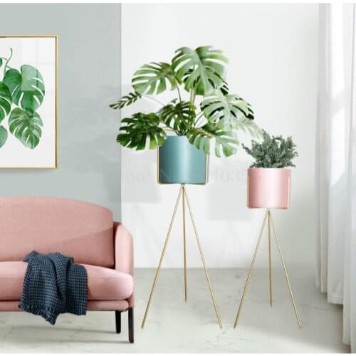 Nordic wrought iron flower shelf living room balcony indoor floor-standing light luxury green plant metal creative flower rack