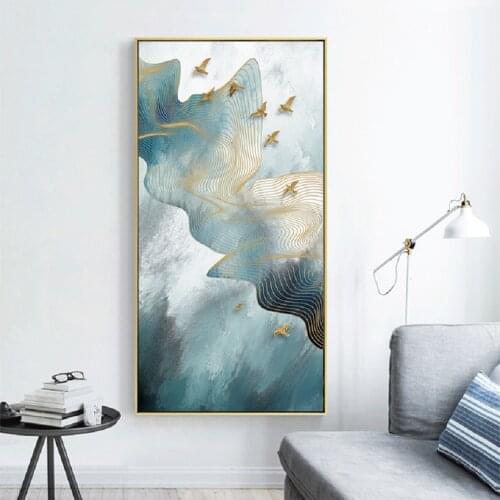 Modern Abstract Golden Line Birds Wall Art Canvas Paintings Entrance Wall Prints Posters Pictures Living Room Home Decoration