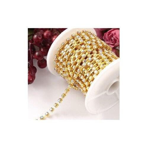 SS10 sparse crystal AB stone gold base 10yards/roll ,Rhinestone chain,garment accessories,15003D