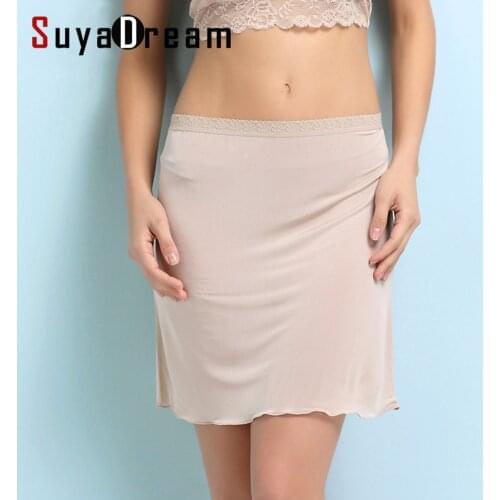 SuyaDream Woman Half Slips 100% REAL SILK Solid Nude White Basic style Slip dress Anti emptied Underwear