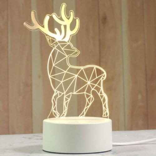 LED Night Light Acrylic Deer Lucky Cat Light Table Desk Bedroom Festival USB Power Light Gift Warm Lamp Christmas Decoration