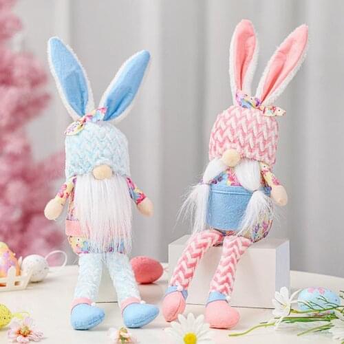 Easter Bunny Gnome Home Party Decorations Sitting Posture Round Hat Plush Bunny Ears Plush Faceless Dwarf Elf Doll Ornaments