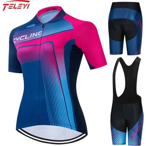 2021 Teleyi Cycling Jersey Set Women Pro Cycling Clothing Short Sleeve MTB Bike Clothing Ropa Ciclismo Team Racing Bicycle Wear