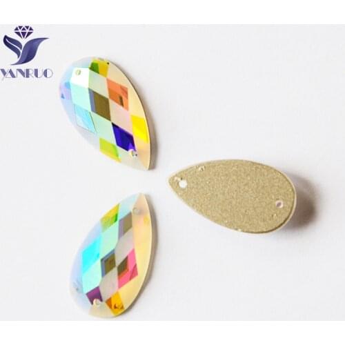 YANRUO 2151MTH AB 12x22mm Drop Matte Glitter Gems Flatback Rhinestones Glass Strass Sew On Crystals For Dress Making