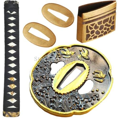 Japanese Samurai Sword Katana/Wakizashi/Tanto Guard Accessory Set Kirsite Tsuba+Menuki+Fuchi+Kashira+Handle+Habaki+Seppa