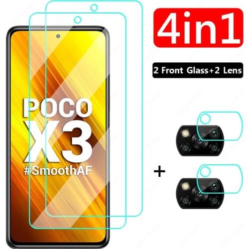 4-in-1 Screen Tempered Glass For Xiaomi Poco X3 NFC M2 F2 Pro Screen Protector Glass For Poco X2 C3 M3 F3 F1 A1 Camera Lens Film