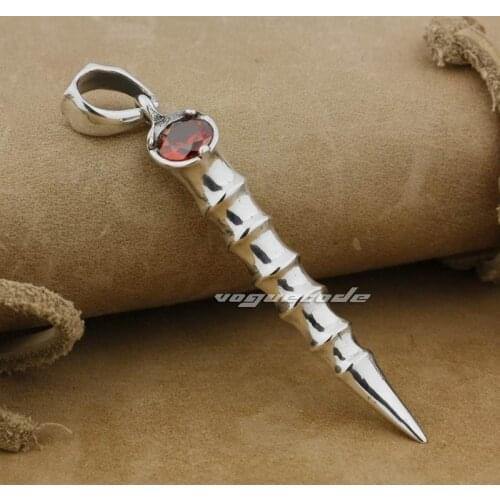 925 Sterling Silver Bone Claw Red CZ Stone Mens Biker Pendant 9J010
