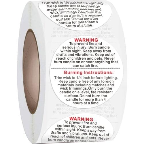 1.5inch/3.8cm Round Candle Warning Labels Candle Jar Container Stickers Waterproof Wax Melting Safety Label Vow Sticker 500pcs
