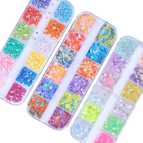 Sparkly Mixed Butterfly Nail Sequins Paillette Heart Star Colorful Holographic 3D Flakes Slices Nail Art Decorations