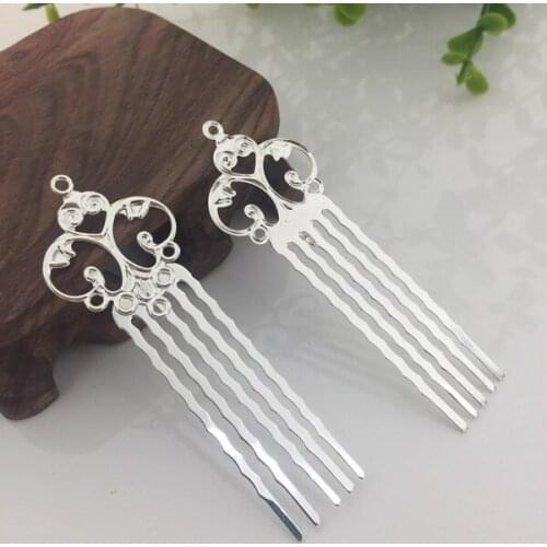 10 PCS 32*25mm Metal Copper Filigree Flowers 5 Teeth Hair Combs Base Setting For Women DIY Jewelry Accessory