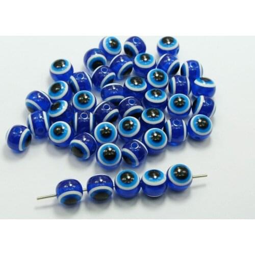 100 Royal Blue Acrylic Kabbalah Evil Eye Ball Round Beads 10mm (3/8")