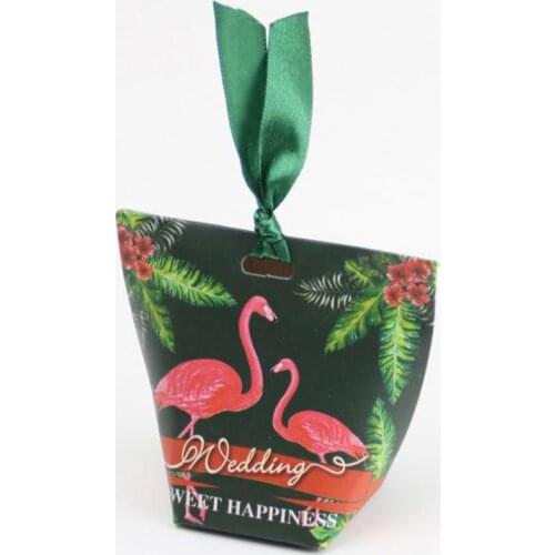 100pcs Flamingos Pattern Wedding Favour Boxes Sweet Spring Flower Party Favor Candy Box With Ribbon Weeding Gift Kraft Bags Caja
