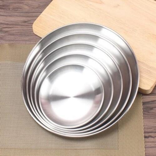 100PCS/Lot 14 17 20 23 26 CM Kroean Style Stainless Steel Dinnerware Dinner Dish Flat Plate Tableware Canteen Severing Tray