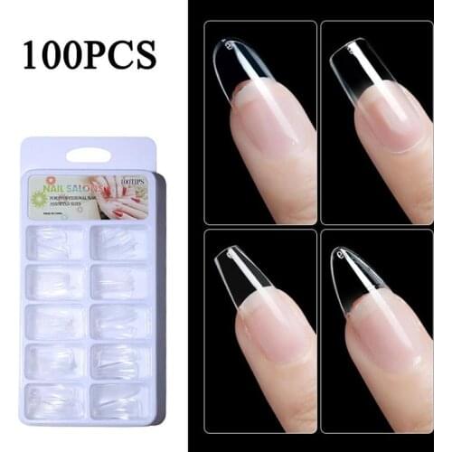 100Pcs Fake Nail Nails Extension Transparent Acrylic Nail Seamless Full Cover Beauty Nail Decor French Nail Manicure Tools