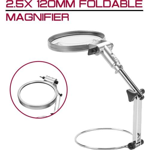 2.5x 120mm Foldable Desktop Illuminated Magnifier Magnifying Glass LED Lighted Lamp Optical Glass Lens Magnifier Reading Loupe