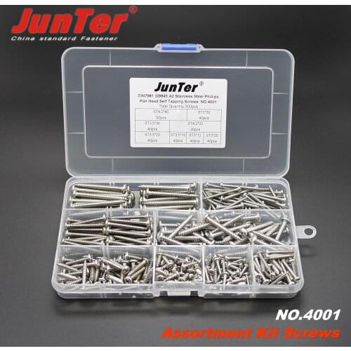 300pcs DIN7981 A2 Stainless Steel Phillips Pan Head Self Tapping Screws Assortment Kit NO.4001