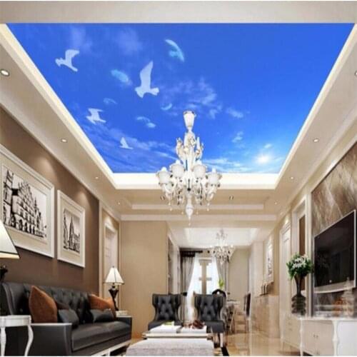 Wellyu Custom Wallpaper 3d Blue Sky White Cloud Pigeon Living Room bedroom Ceiling 3d Wallpaper Ceiling Mural papel de parede