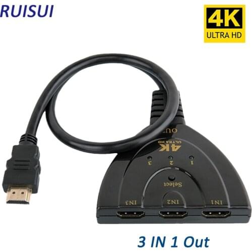 3 Ports Hdmi Switcher 4K 60Hz 4K*2K 3D Hdmi Switcher 3 In 1 Out Splitter 3X1 Pigtail Cable for HDTV DVD Monitor Computer 1080P