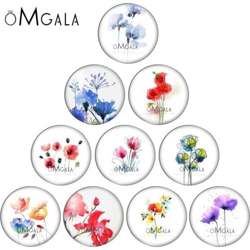 Ink Painting Flowers Colorful Floral 10mm/12mm/16mm/18mm/25mm Round Photo Glass Cabochon Demo Flat Back Making Findings
